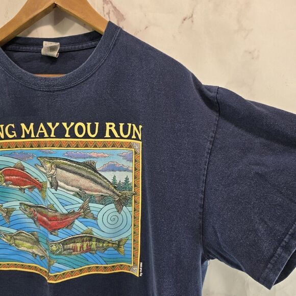 Roy Troll T Shirt Mens XL Blue Salmon Long May You Run Crew Neck Tee T 2021 - Picture 9 of 11